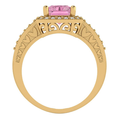 2.78 cttw Zirconia Simulated Pink Diamond Hidden Halo Engagement Ring - Solid Gold (VVS1, Emerald Cut,8.5x6.5mm)