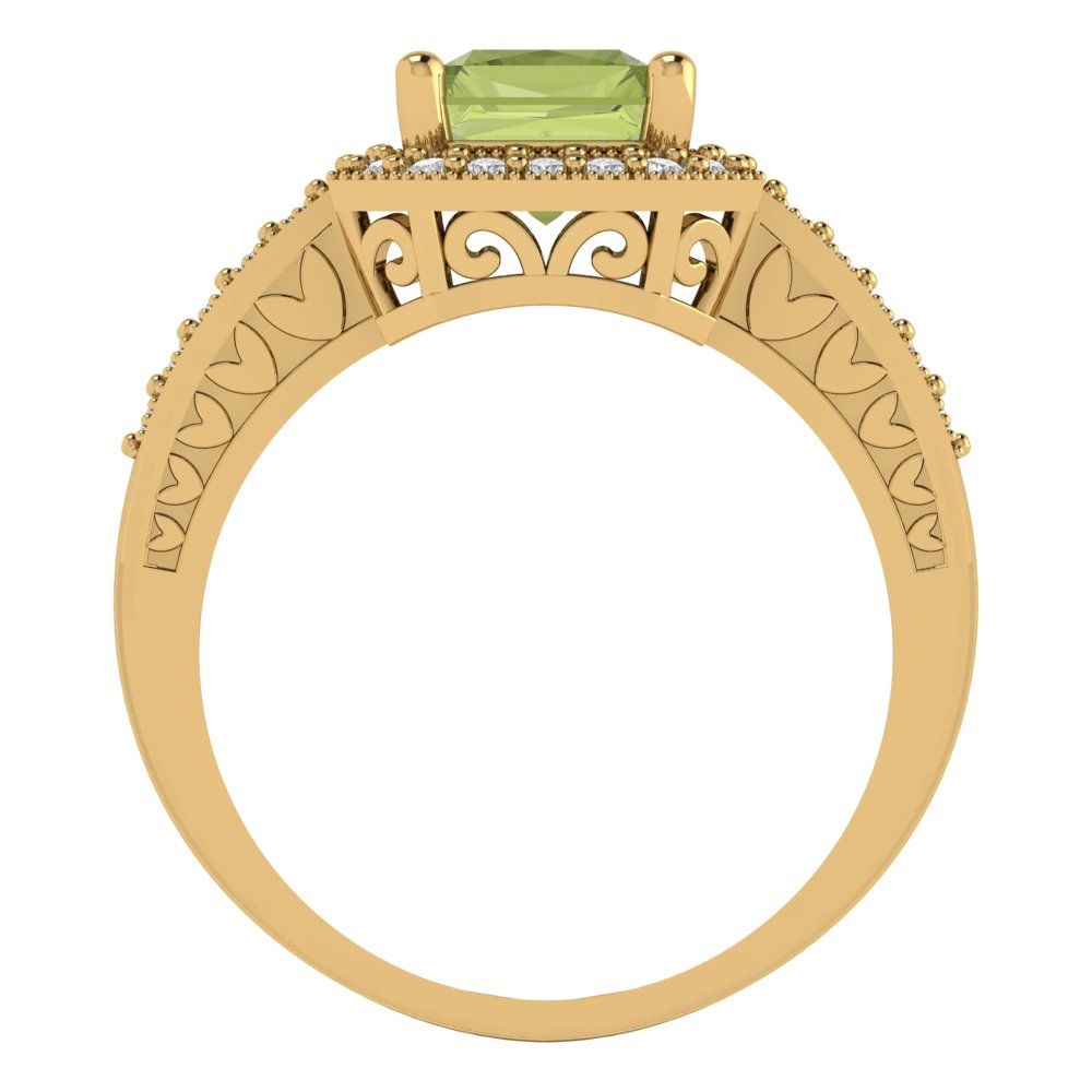 2.78 cttw Natural Peridot Hidden Halo Engagement Ring - Solid Gold (Emerald Cut,8.5x6.5mm)