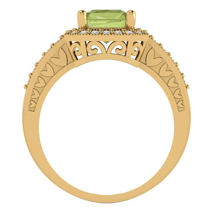 2.78 cttw Natural Peridot Hidden Halo Engagement Ring - Solid Gold (Emerald Cut,8.5x6.5mm)