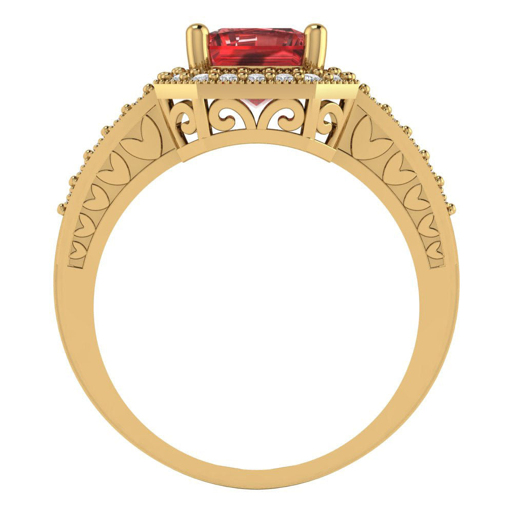 2.78 cttw Natural Garnet Hidden Halo Engagement Ring - Solid Gold (Emerald Cut,8.5x6.5mm)