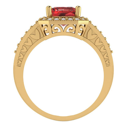 2.78 cttw Natural Garnet Hidden Halo Engagement Ring - Solid Gold (Emerald Cut,8.5x6.5mm)