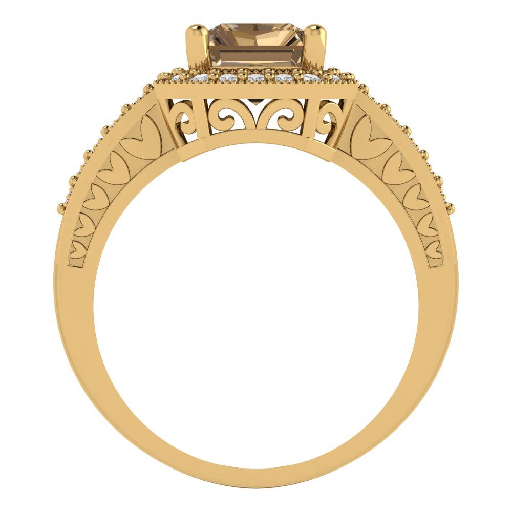 2.78 cttw Zirconia Simulated Champagne Diamond Hidden Halo Engagement Ring - Solid Gold (VVS1, Emerald Cut,8.5x6.5mm)