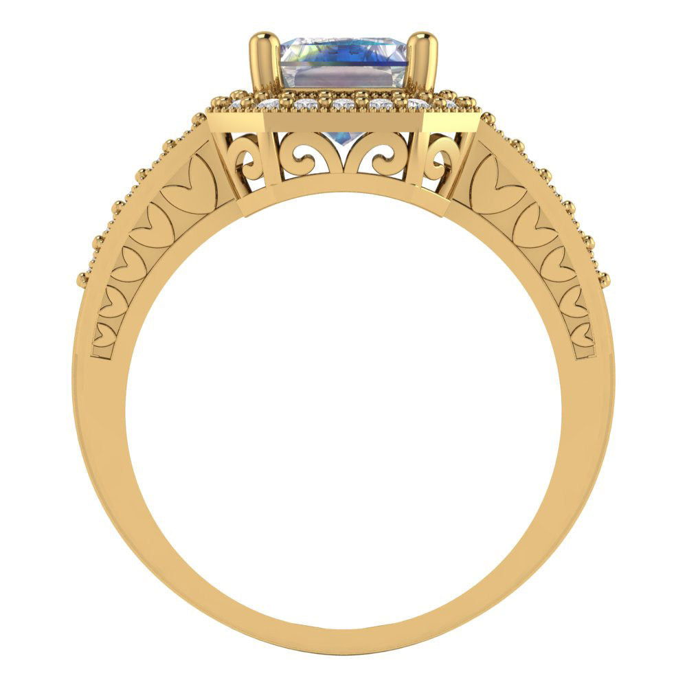 2.78 cttw Blue Moissanite Hidden Halo Engagement Ring - Solid Gold (Emerald Cut,8.5x6.5mm)