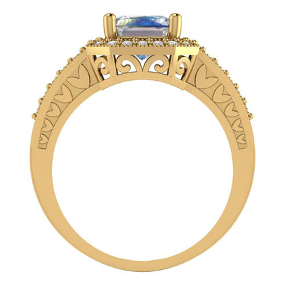 2.78 cttw Blue Moissanite Hidden Halo Engagement Ring - Solid Gold (Emerald Cut,8.5x6.5mm)