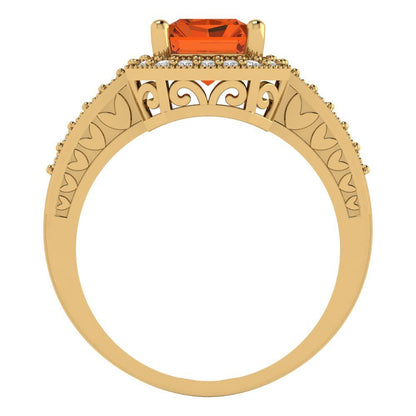 2.78 cttw Simulated Pink Tourmaline Hidden Halo Engagement Ring - Solid Gold (Emerald Cut,8.5x6.5mm)