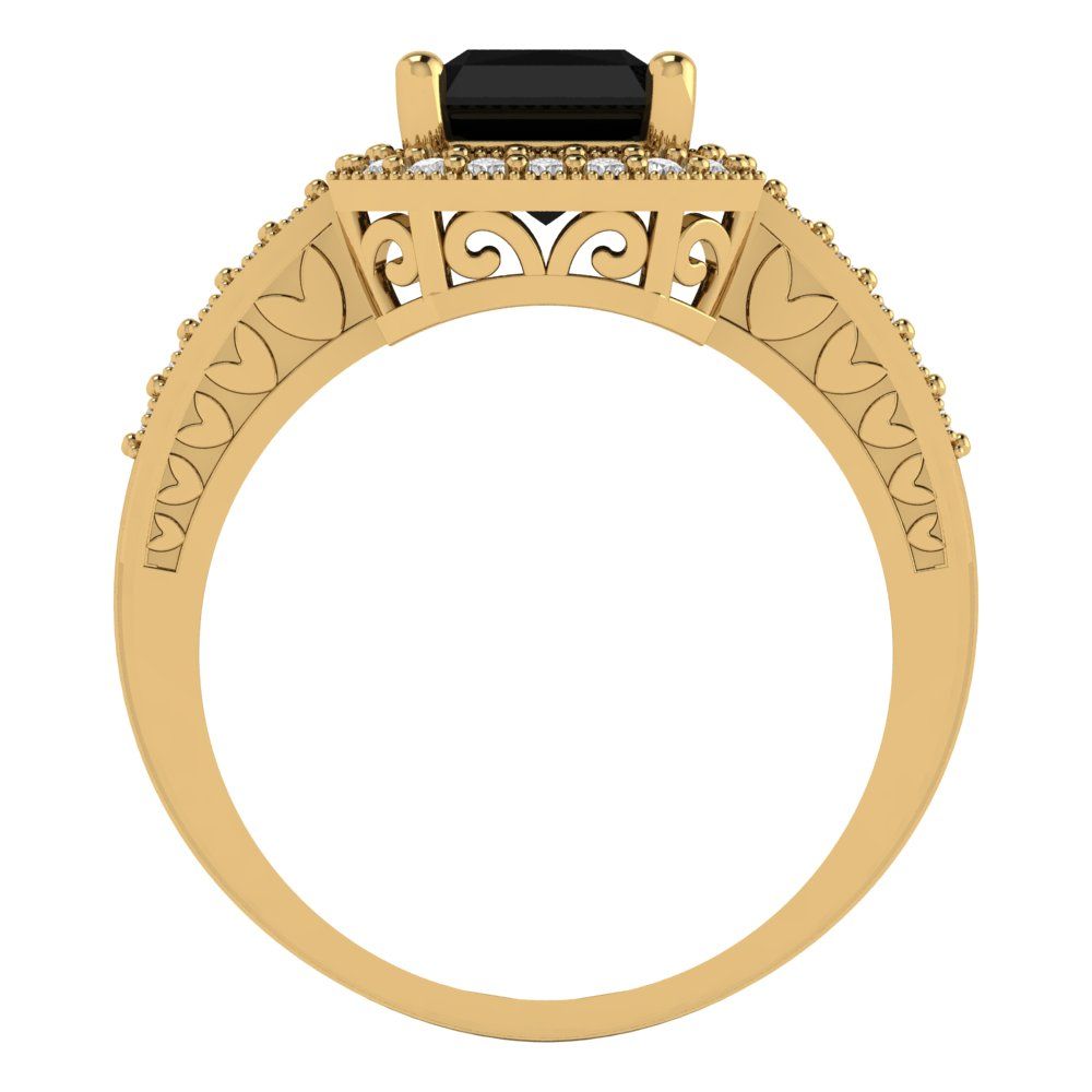 2.78 cttw Natural Onyx Hidden Halo Engagement Ring - Solid Gold (Emerald Cut,8.5x6.5mm)