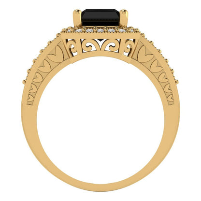 2.78 cttw Natural Onyx Hidden Halo Engagement Ring - Solid Gold (Emerald Cut,8.5x6.5mm)