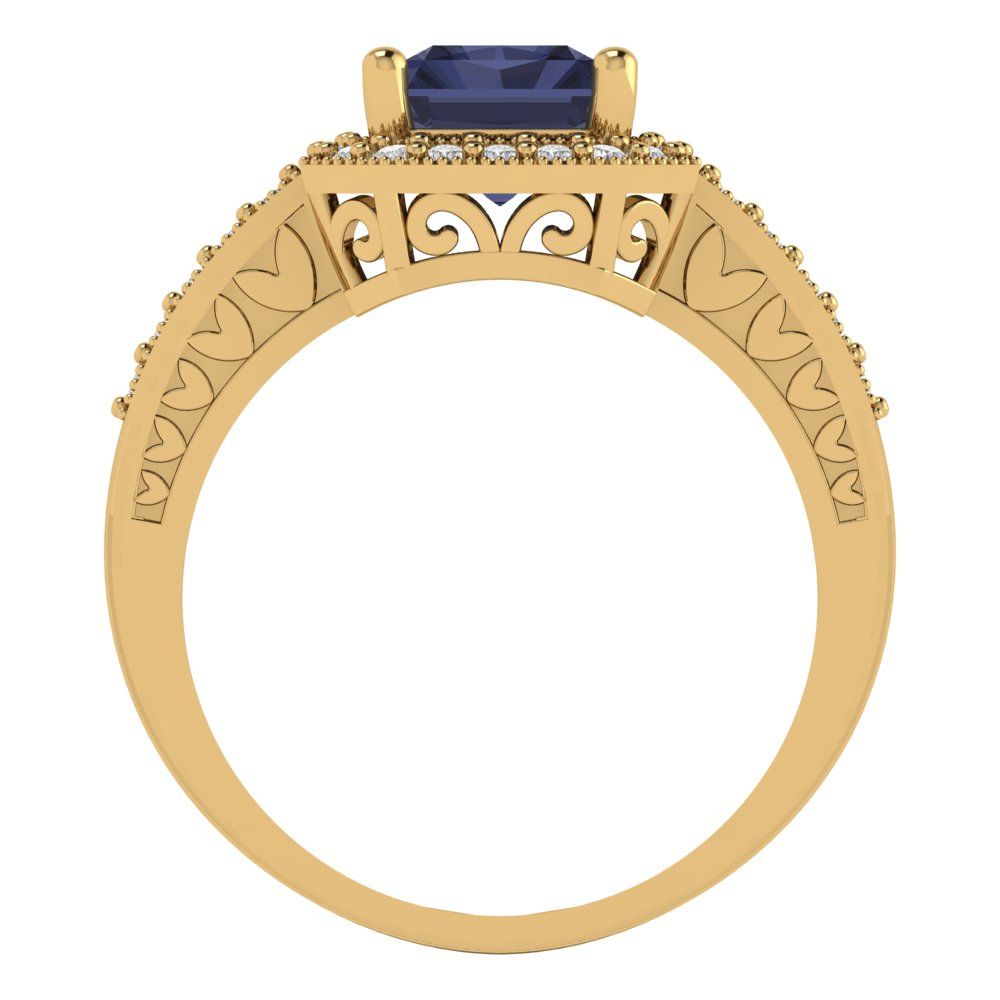 2.78 cttw Simulated Blue Sapphire Hidden Halo Engagement Ring - Solid Gold (Emerald Cut,8.5x6.5mm)