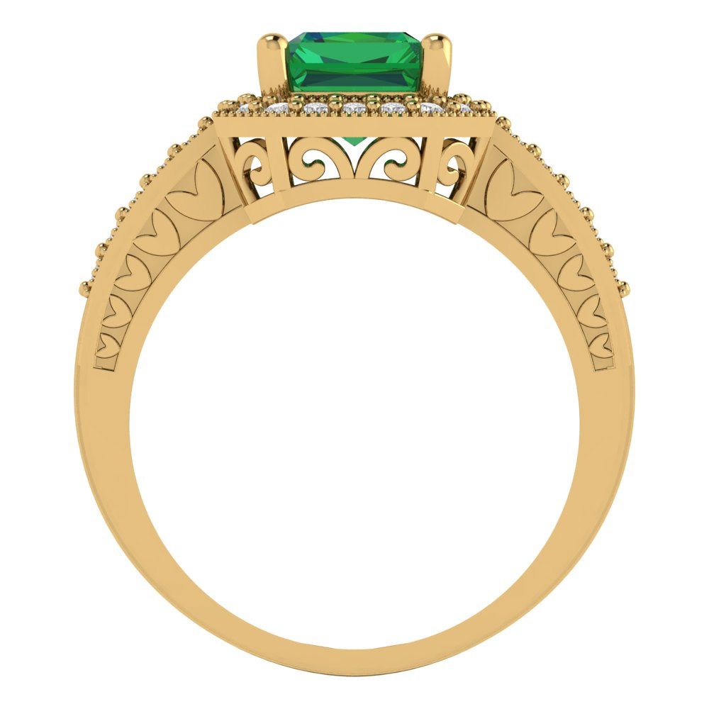 2.78 cttw Simulated Emerald Hidden Halo Engagement Ring - Solid Gold (Emerald Cut,8.5x6.5mm)