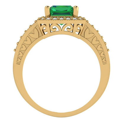 2.78 cttw Simulated Emerald Hidden Halo Engagement Ring - Solid Gold (Emerald Cut,8.5x6.5mm)