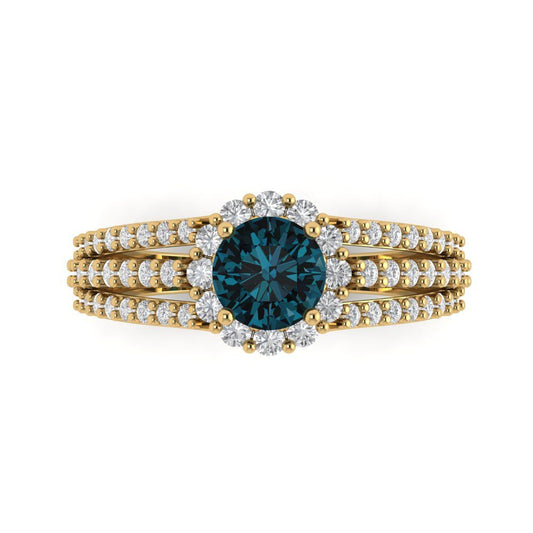 1.83 cttw Natural London Blue Topaz Hidden Halo Engagement Ring - Solid Yellow Gold (VVS1, Round Cut,6.5mm)