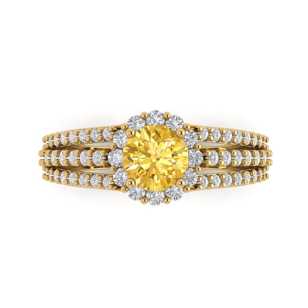 1.83 cttw Natural Citrine Hidden Halo Engagement Ring - Solid Gold (Round Cut,6.5mm)