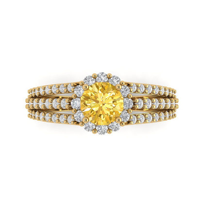 1.83 cttw Natural Citrine Hidden Halo Engagement Ring - Solid Gold (Round Cut,6.5mm)