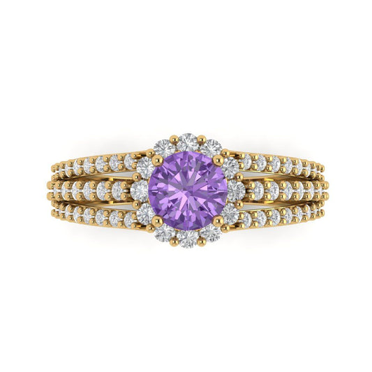 1.83 cttw Simulated Alexandrite Hidden Halo Engagement Ring - Solid Yellow Gold (VVS1, Round Cut,6.5mm)