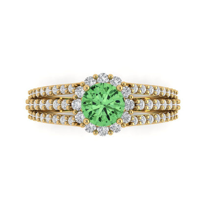 1.83 cttw Zirconia Simulated Green Diamond Hidden Halo Engagement Ring - Solid Gold (VVS1, Round Cut,6.5mm)