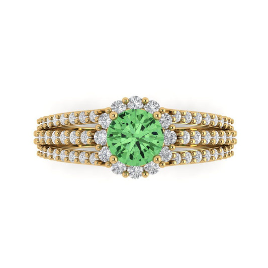 1.83 cttw Zirconia Simulated Green Diamond Hidden Halo Engagement Ring - Solid Yellow Gold (VVS1, Round Cut,6.5mm)
