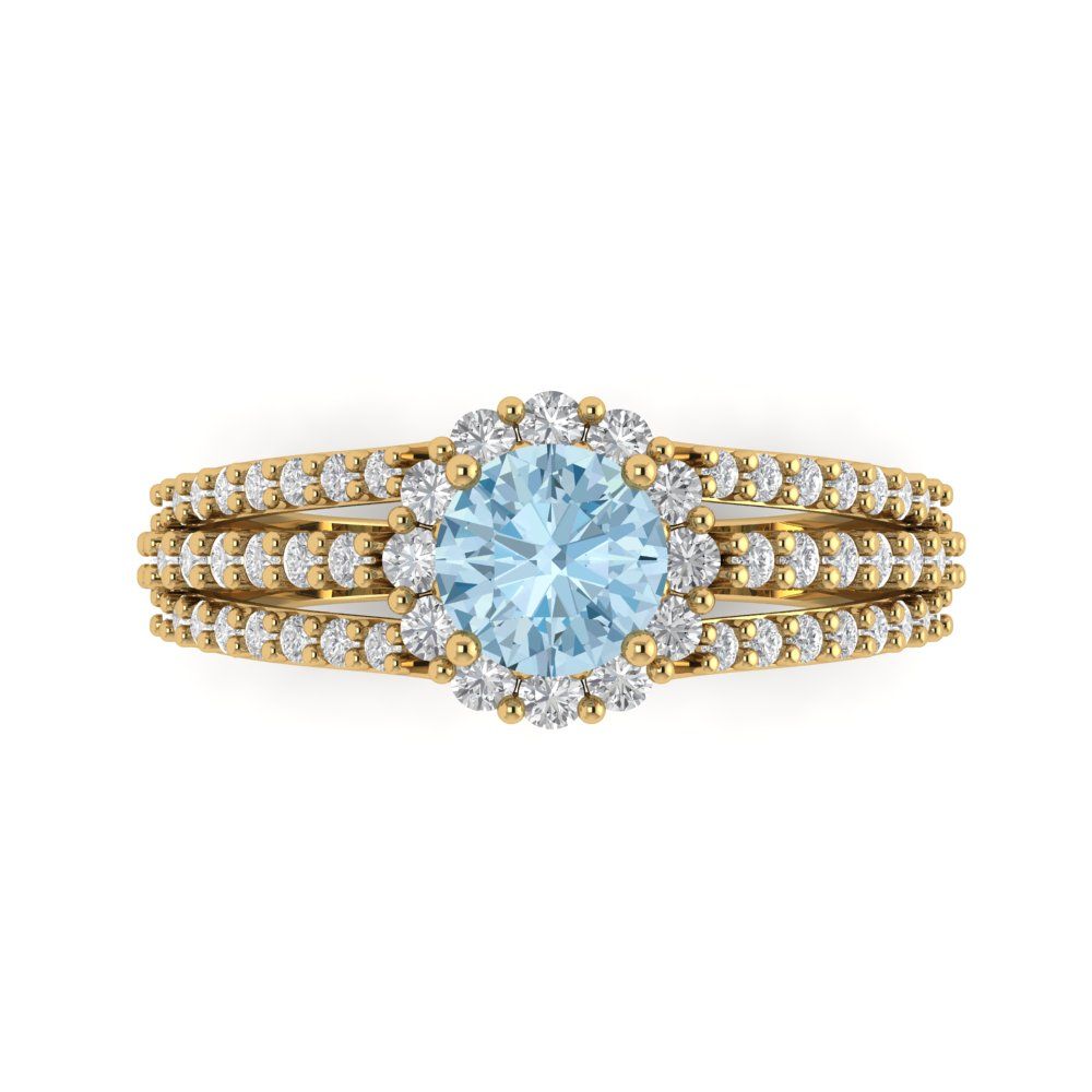 1.83 cttw Natural Swiss Blue Topaz Hidden Halo Engagement Ring - Solid Gold (Round Cut,6.5mm)