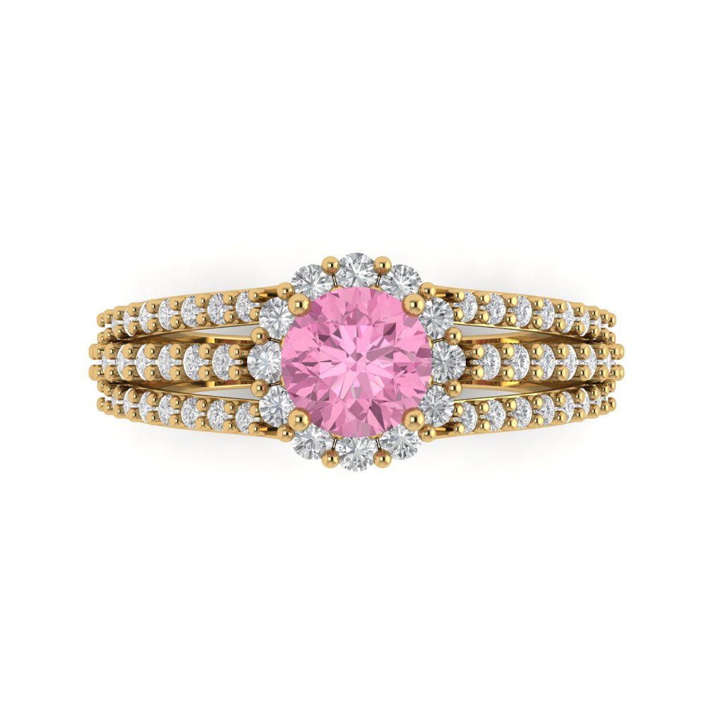 1.83 cttw Zirconia Simulated Pink Diamond Hidden Halo Engagement Ring - Solid Gold (VVS1, Round Cut,6.5mm)