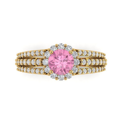1.83 cttw Zirconia Simulated Pink Diamond Hidden Halo Engagement Ring - Solid Gold (VVS1, Round Cut,6.5mm)