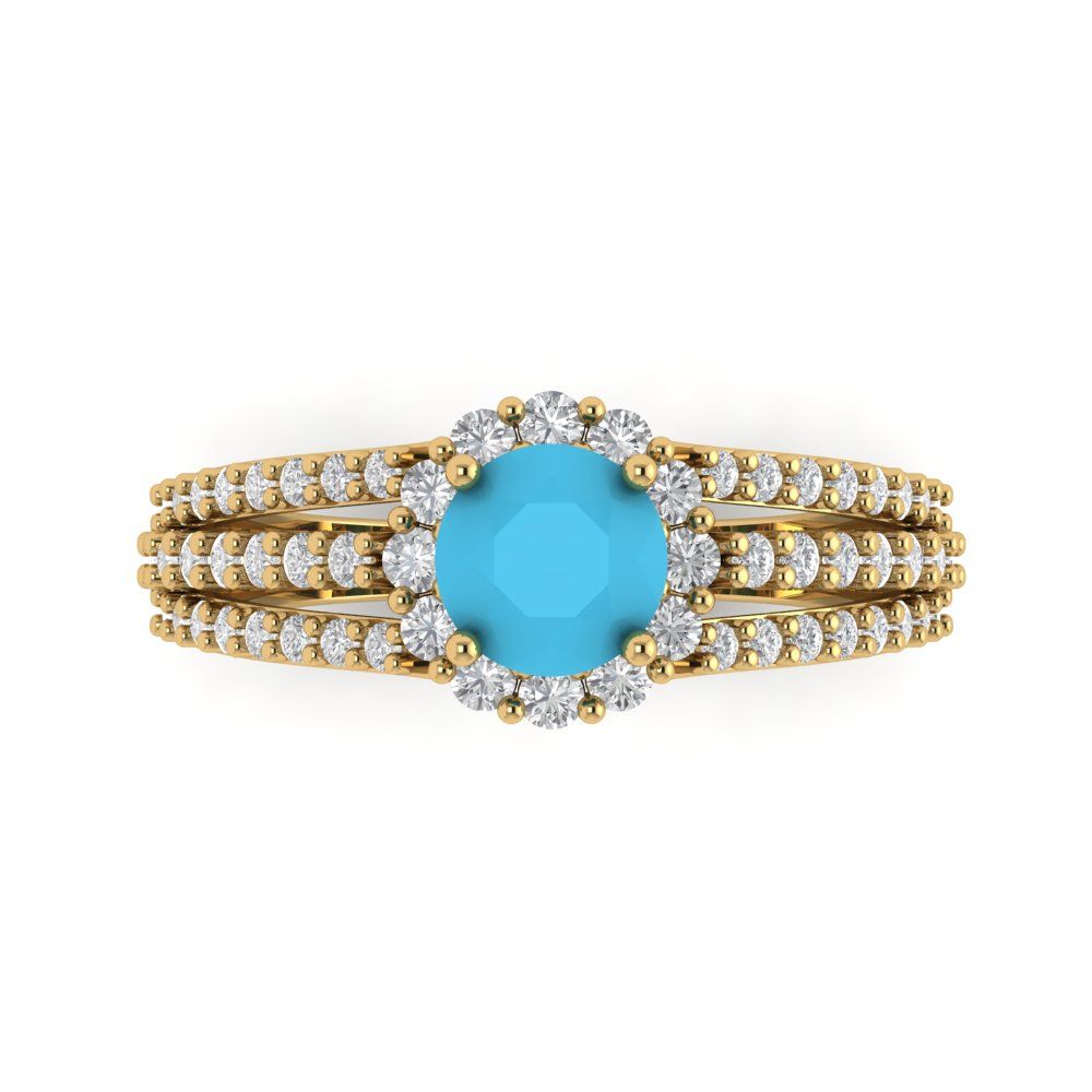 1.83 cttw Simulated Turquoise Hidden Halo Engagement Ring - Solid Gold (Round Cut,6.5mm)