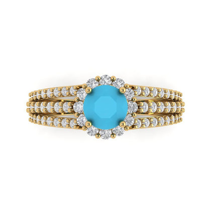 1.83 cttw Simulated Turquoise Hidden Halo Engagement Ring - Solid Gold (Round Cut,6.5mm)