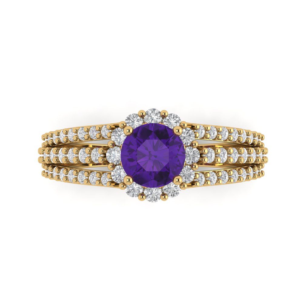 1.83 cttw Natural Amethyst Hidden Halo Engagement Ring - Solid Gold (Round Cut,6.5mm)