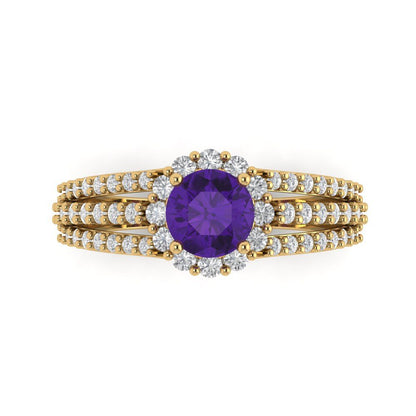 1.83 cttw Natural Amethyst Hidden Halo Engagement Ring - Solid Gold (Round Cut,6.5mm)
