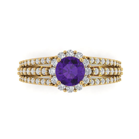 1.83 cttw Natural Amethyst Hidden Halo Engagement Ring - Solid Yellow Gold (VVS1, Round Cut,6.5mm)