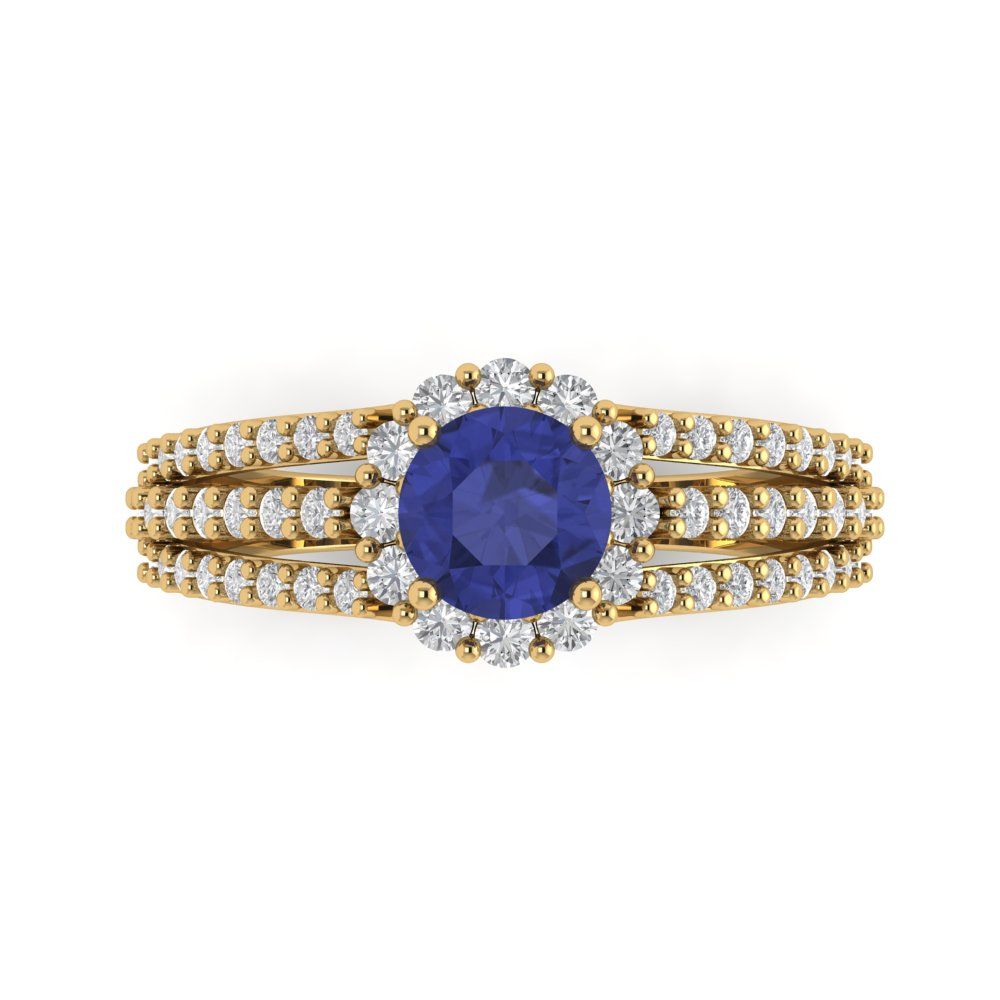 1.83 cttw Simulated Tanzanite Hidden Halo Engagement Ring - Solid Gold (Round Cut,6.5mm)