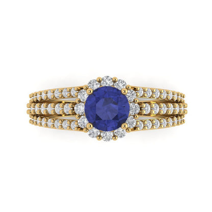 1.83 cttw Simulated Tanzanite Hidden Halo Engagement Ring - Solid Gold (Round Cut,6.5mm)