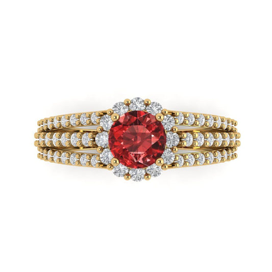 1.83 cttw Natural Garnet Hidden Halo Engagement Ring - Solid Yellow Gold (VVS1, Round Cut,6.5mm)