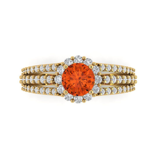 1.83 cttw Zirconia Simulated Red Diamond Hidden Halo Engagement Ring - Solid Yellow Gold (VVS1, Round Cut,6.5mm)