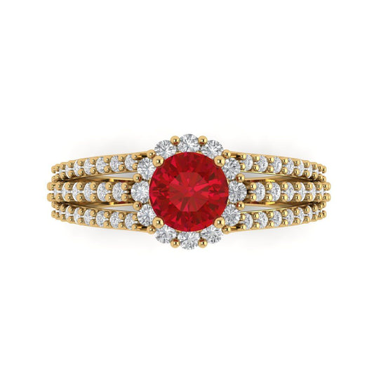 1.83 cttw Simulated Ruby Hidden Halo Engagement Ring - Solid Yellow Gold (VVS1, Round Cut,6.5mm)