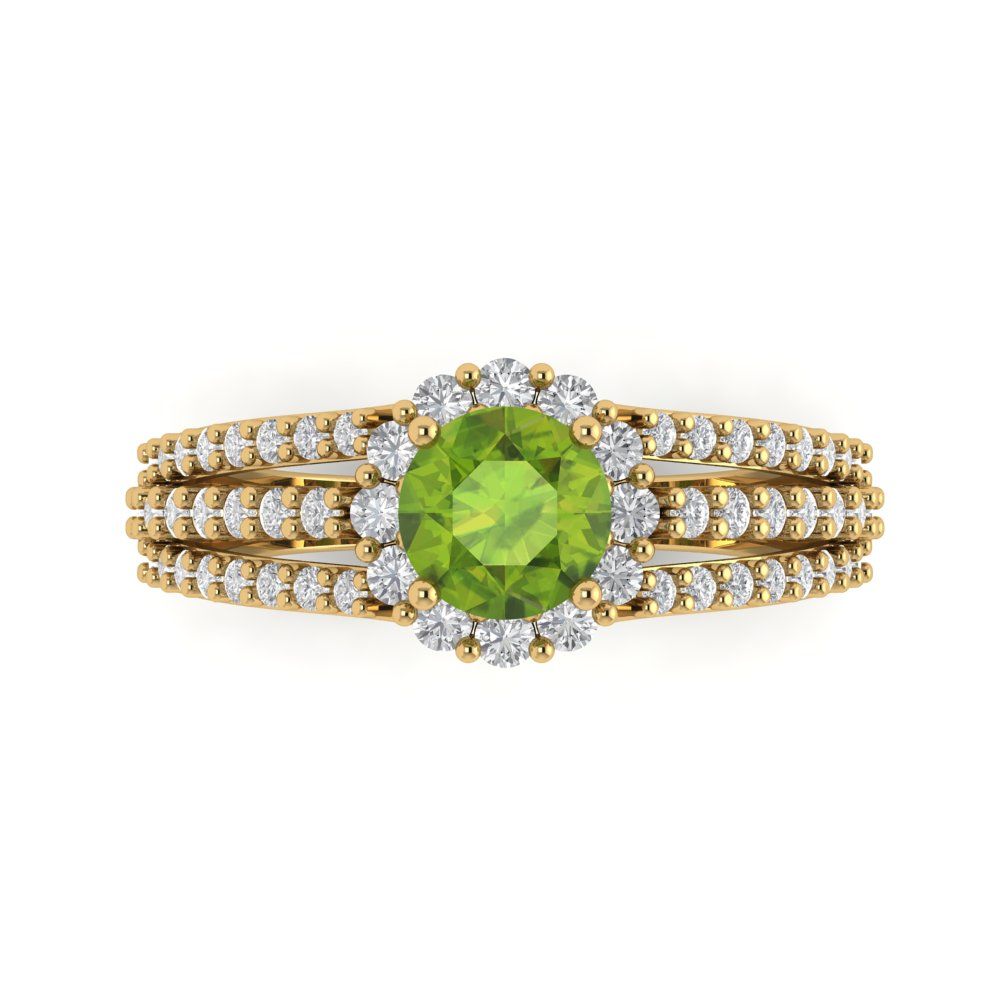 1.83 cttw Natural Peridot Hidden Halo Engagement Ring - Solid Gold (Round Cut,6.5mm)