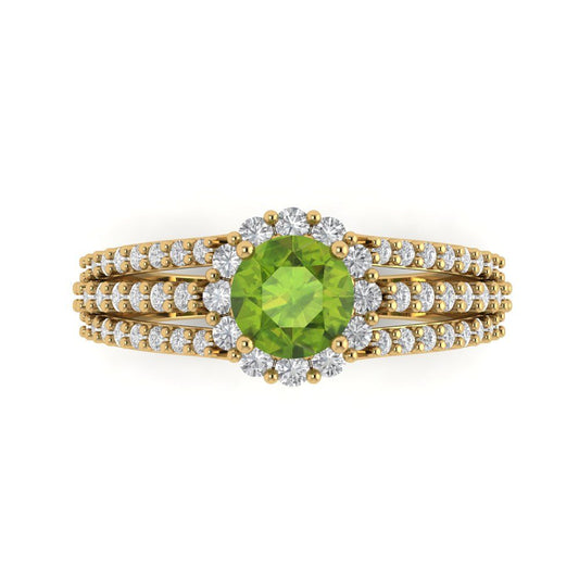 1.83 cttw Natural Peridot Hidden Halo Engagement Ring - Solid Yellow Gold (VVS1, Round Cut,6.5mm)