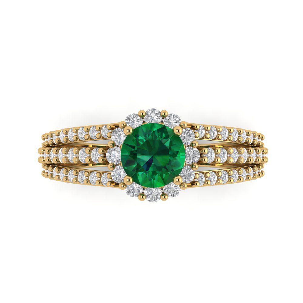 1.83 cttw Simulated Emerald Hidden Halo Engagement Ring - Solid Gold (Round Cut,6.5mm)