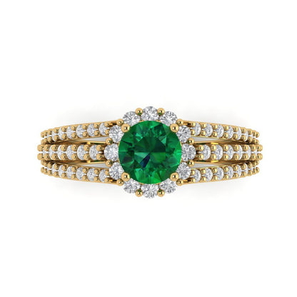 1.83 cttw Simulated Emerald Hidden Halo Engagement Ring - Solid Gold (Round Cut,6.5mm)