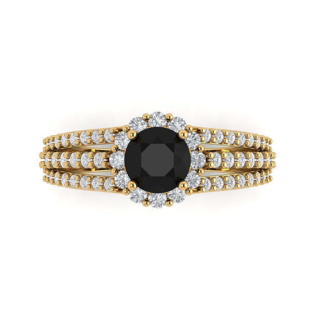 1.83 cttw Natural Onyx Hidden Halo Engagement Ring - Solid Gold (Round Cut,6.5mm)