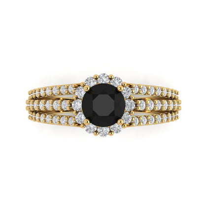 1.83 cttw Natural Onyx Hidden Halo Engagement Ring - Solid Gold (Round Cut,6.5mm)