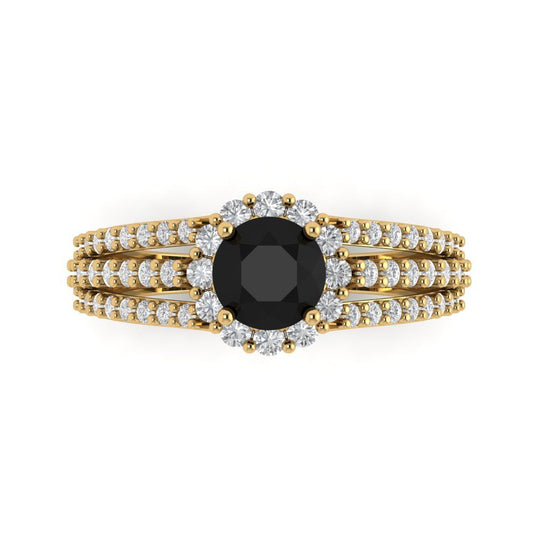 1.83 cttw Natural Onyx Hidden Halo Engagement Ring - Solid Yellow Gold (VVS1, Round Cut,6.5mm)