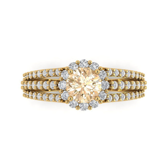 1.83 cttw Natural Morganite Hidden Halo Engagement Ring - Solid Yellow Gold (VVS1, Round Cut,6.5mm)