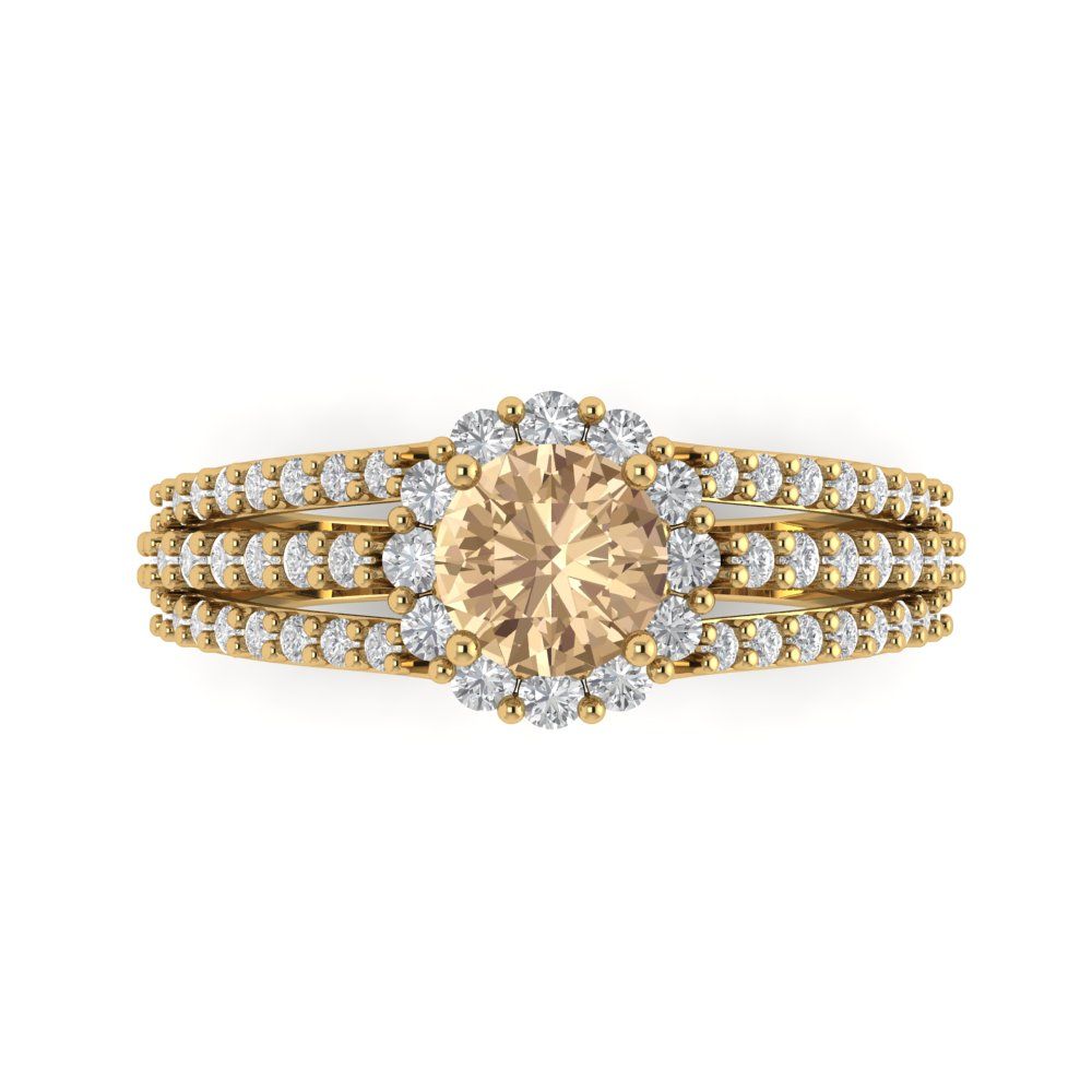 1.83 cttw Yellow Moissanite Hidden Halo Engagement Ring - Solid Gold (Round Cut,6.5mm)