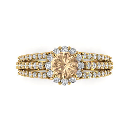 1.83 cttw Yellow Moissanite Hidden Halo Engagement Ring - Solid Gold (Round Cut,6.5mm)