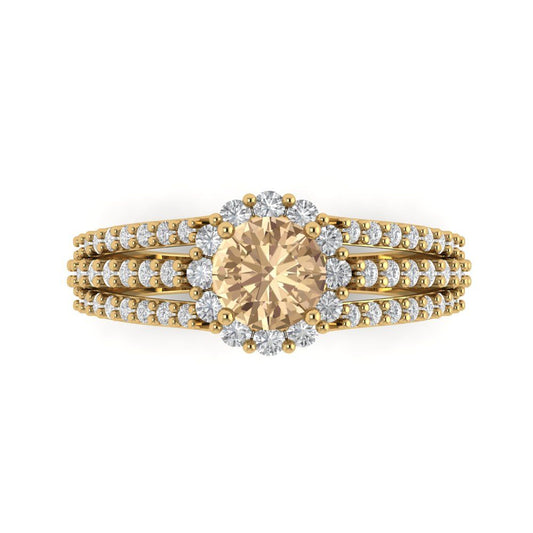 1.83 cttw Yellow Moissanite Hidden Halo Engagement Ring - Solid Yellow Gold (VVS1, Round Cut,6.5mm)