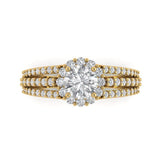 1.76 ct Brilliant Round Cut Natural Diamond Stone Clarity SI1-2 Color I-J Yellow Gold Halo Solitaire with Accents Ring