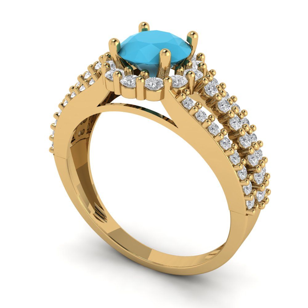 1.83 cttw Simulated Turquoise Hidden Halo Engagement Ring - Solid Gold (Round Cut,6.5mm)