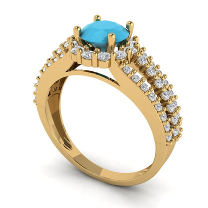 1.83 cttw Simulated Turquoise Hidden Halo Engagement Ring - Solid Gold (Round Cut,6.5mm)