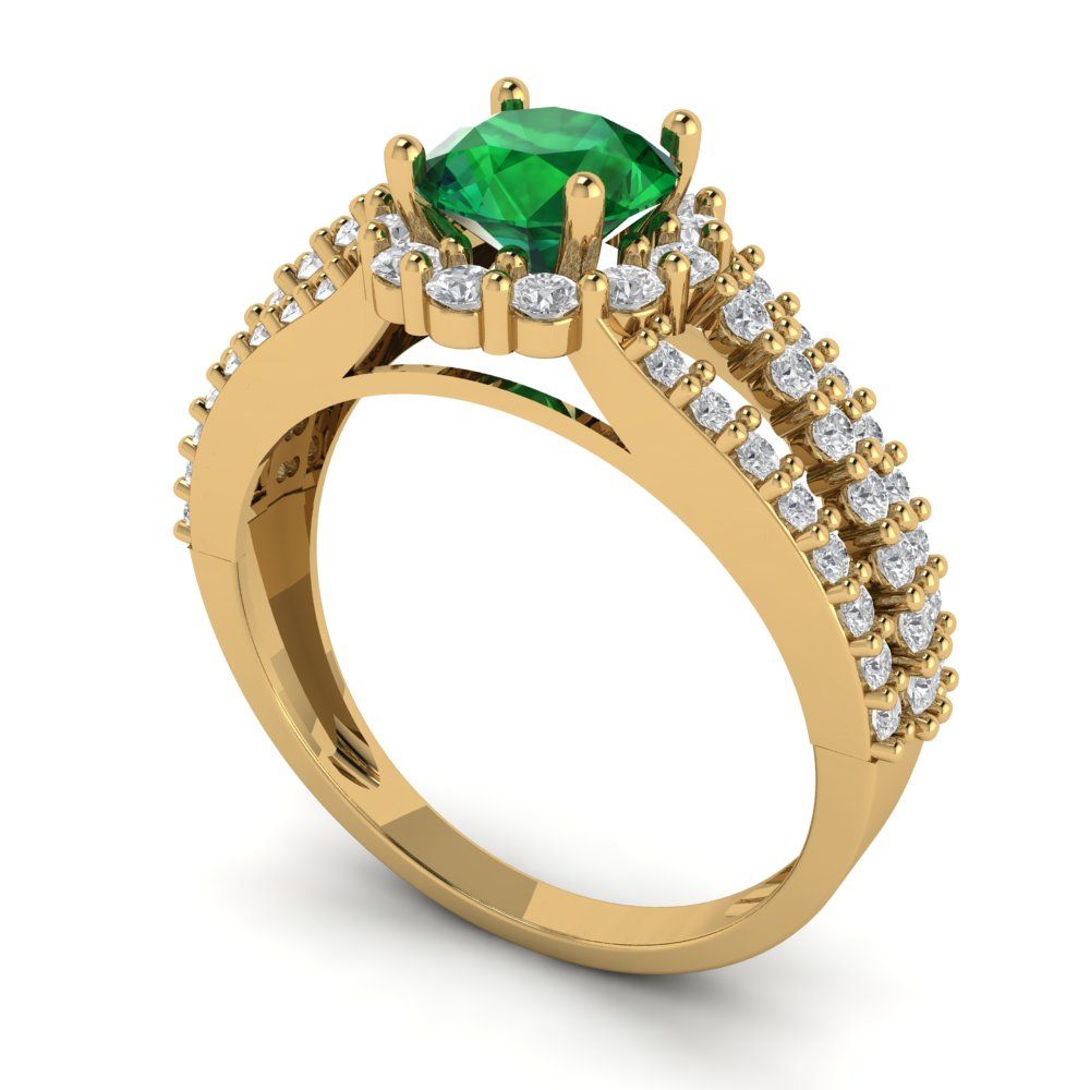 1.83 cttw Simulated Emerald Hidden Halo Engagement Ring - Solid Gold (Round Cut,6.5mm)