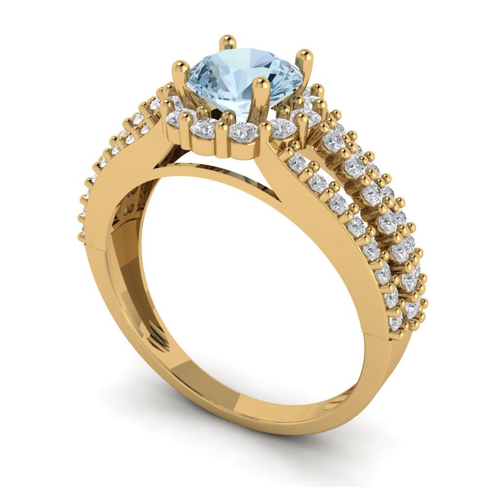 1.83 cttw Natural Sky Blue Topaz Hidden Halo Engagement Ring - Solid Gold (Round Cut,6.5mm)
