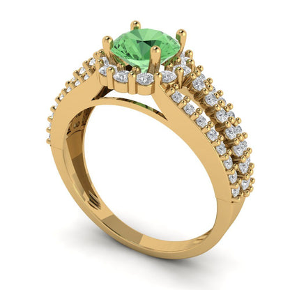 1.83 cttw Zirconia Simulated Green Diamond Hidden Halo Engagement Ring - Solid Gold (VVS1, Round Cut,6.5mm)